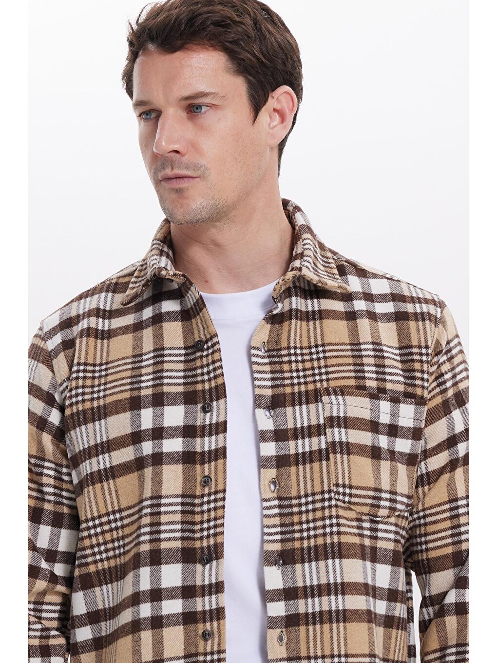 Kahverengi Erkek Regular Fit Rahat Kesim Kışlık Kareli Oduncu Gömlek-1