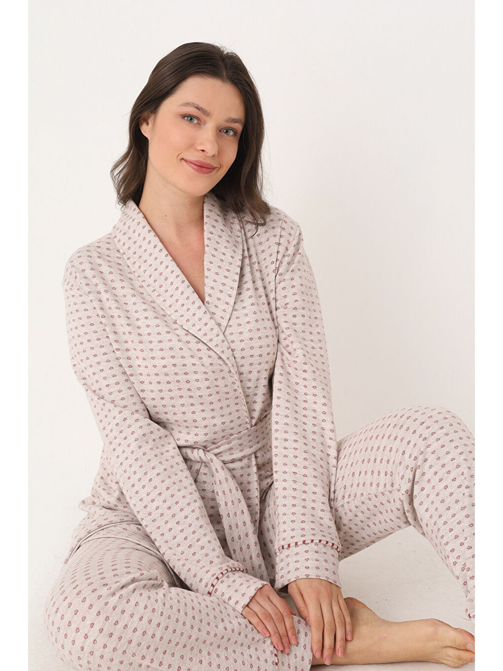 Kırmızı Sabahlık Pijama Takım-3