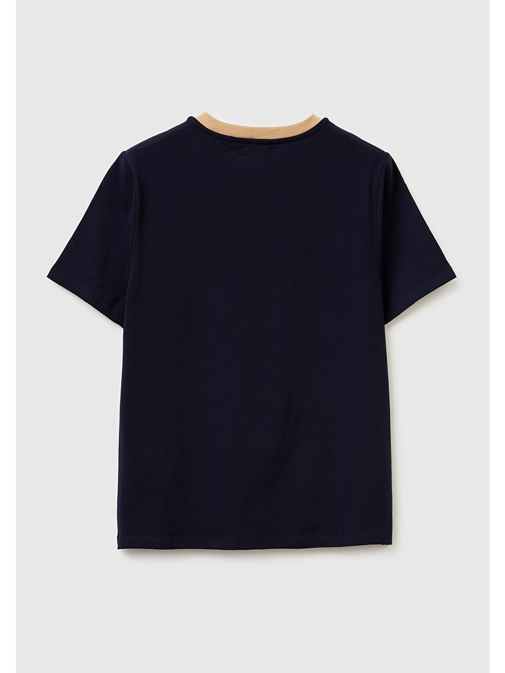 Kadın Lacivert Pamuk Karışımlı Önü İşlemeli Bisiklet Yaka T-Shirt-1