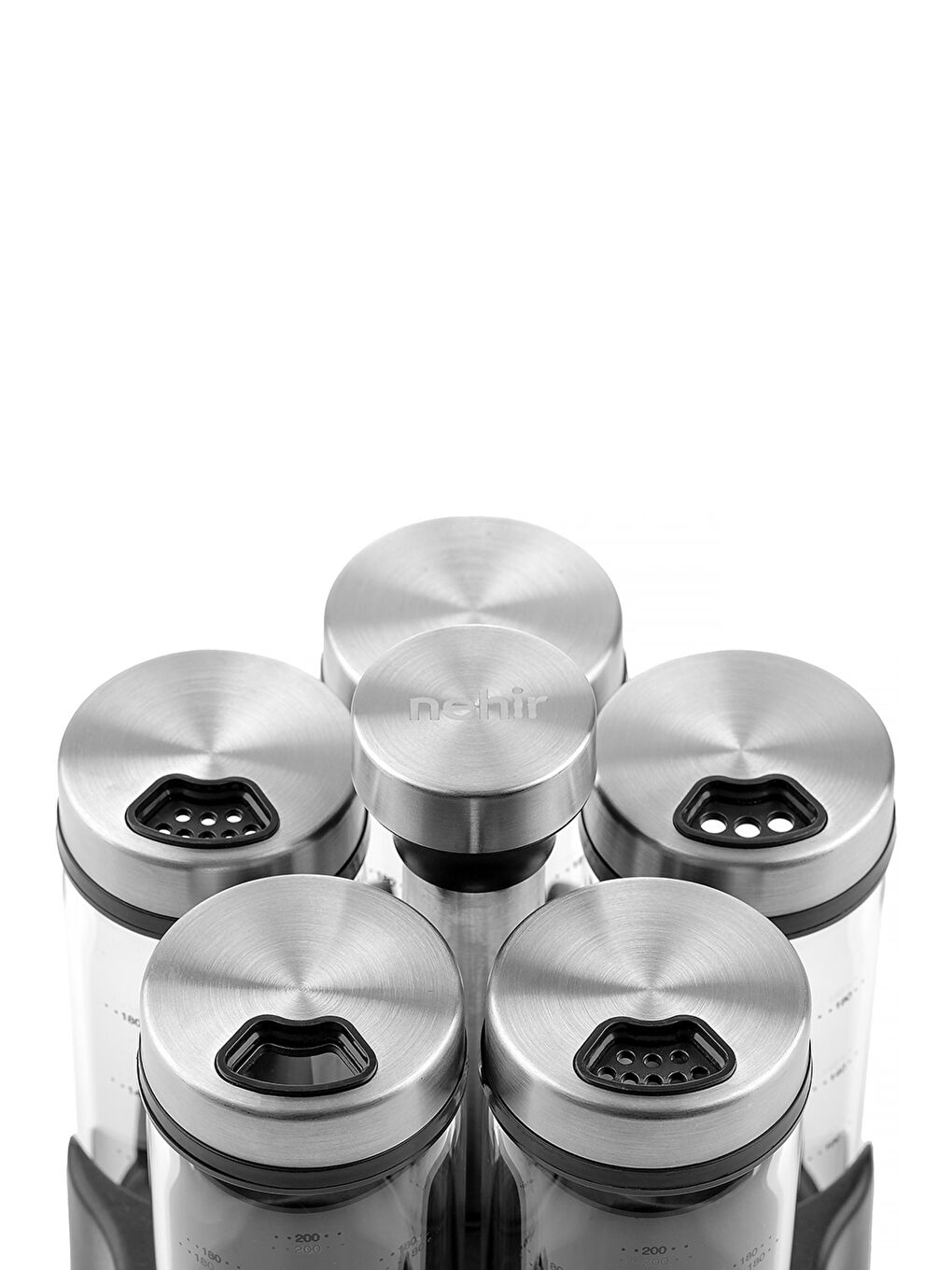 Renksiz 6 Parça Borosilikat Döner Standlı Baharatlık Seti-5