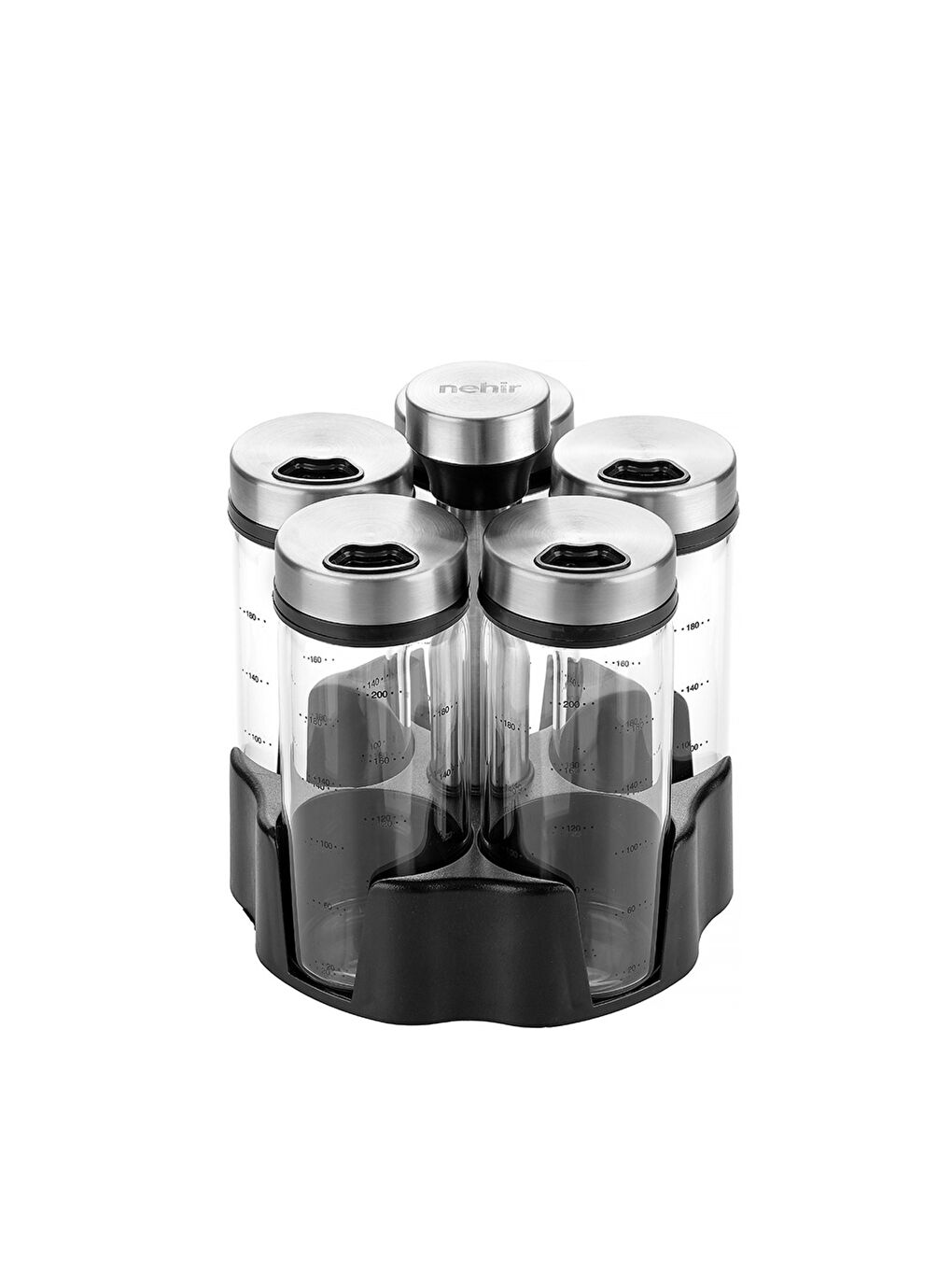 Renksiz 6 Parça Borosilikat Döner Standlı Baharatlık Seti-6