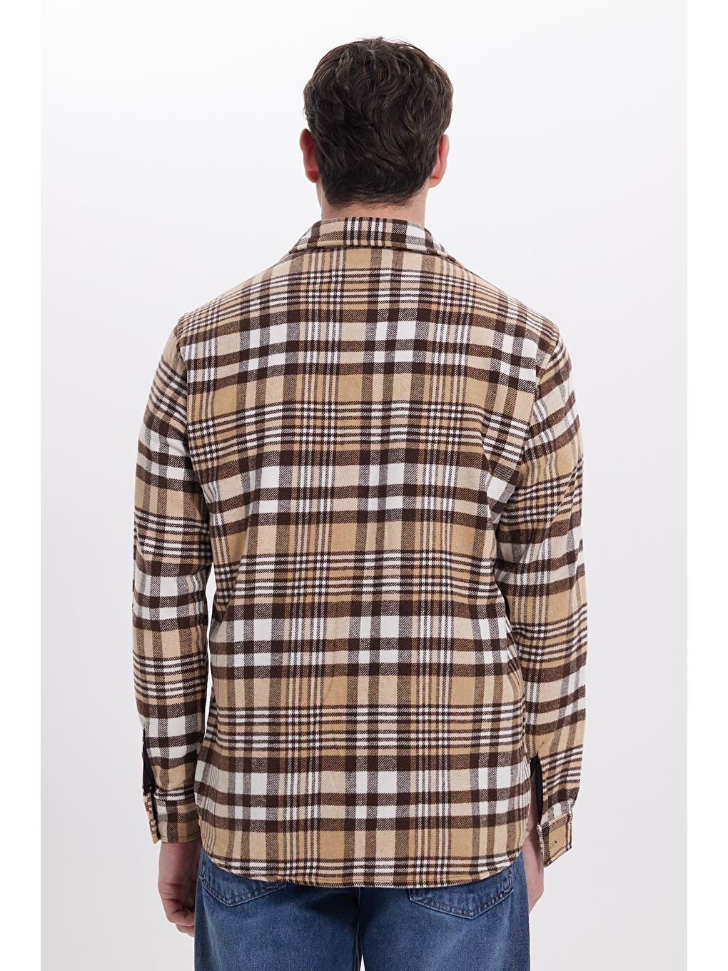 Kahverengi Erkek Regular Fit Rahat Kesim Kışlık Kareli Oduncu Gömlek-5