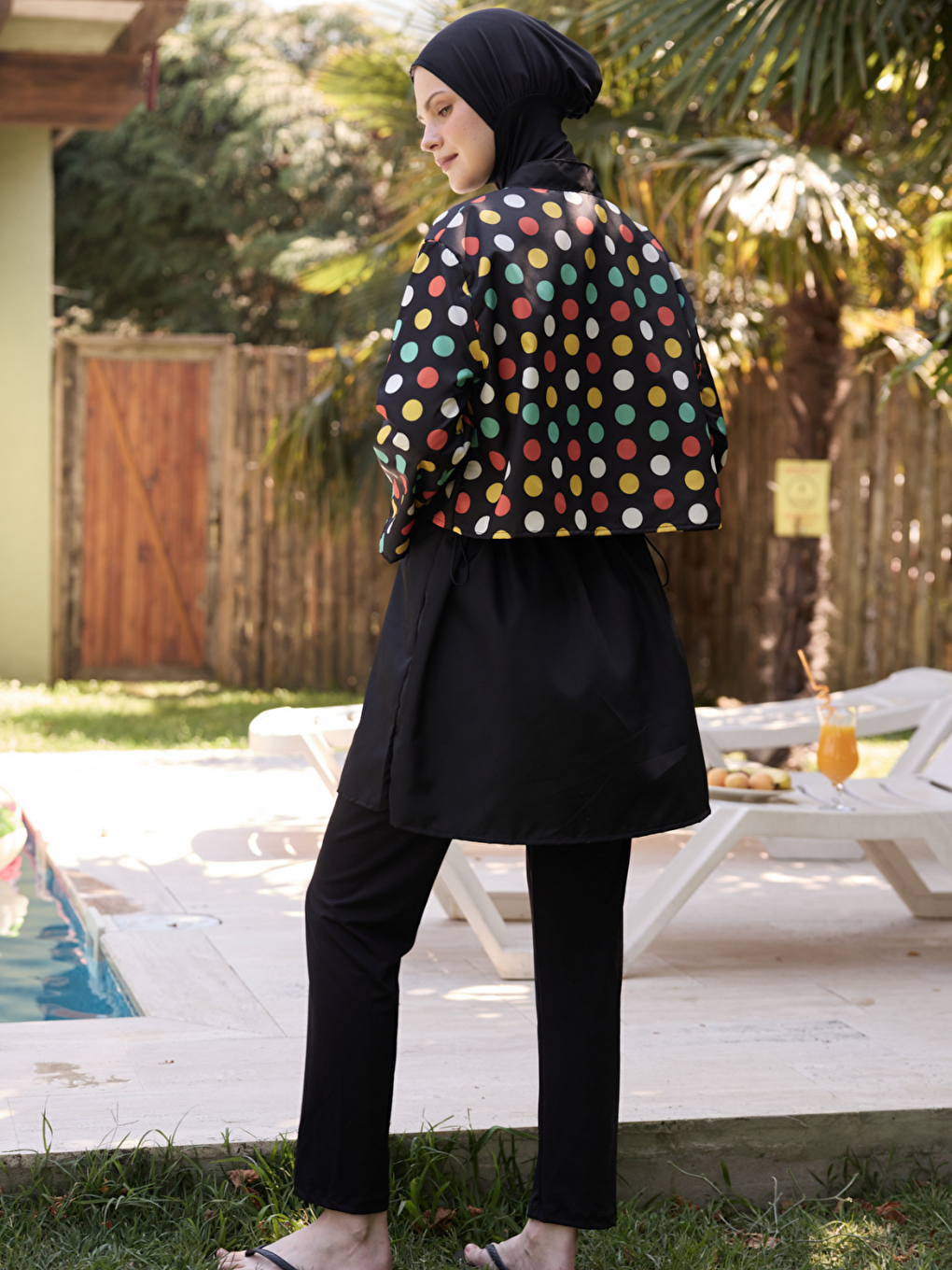 Yeşil Kadın Tesettür Colour Pop Baskılı Tam Kapalı 3 Parça Mayo Takımı-6