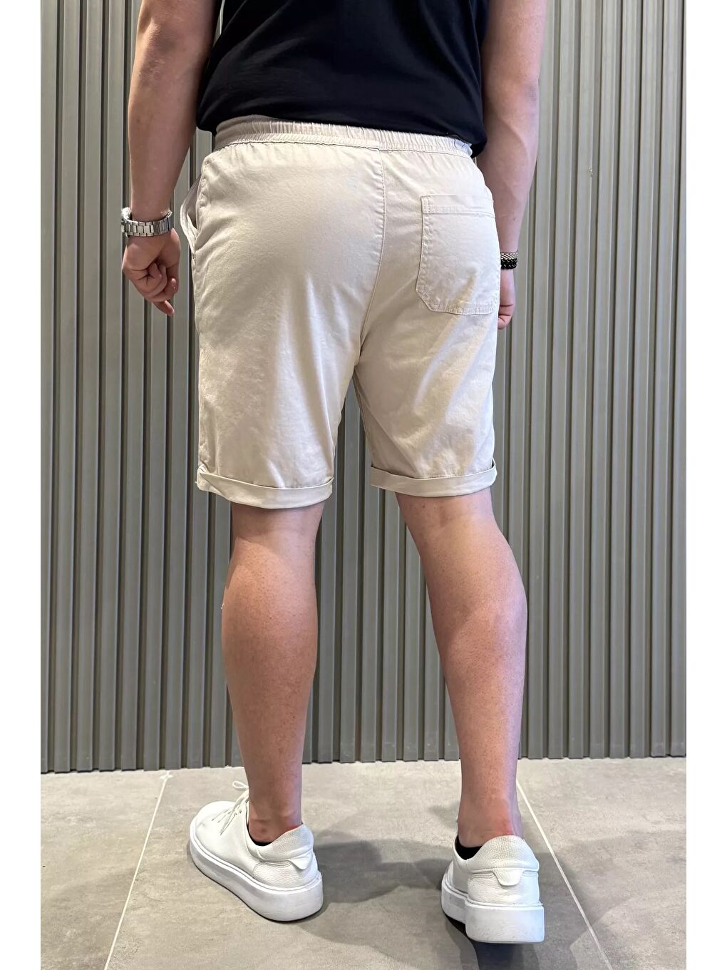Bej Duble Paça Erkek Şort-2