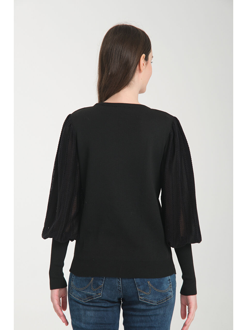 Siyah Kadın Kolu Dantenli Bluz 7292-3
