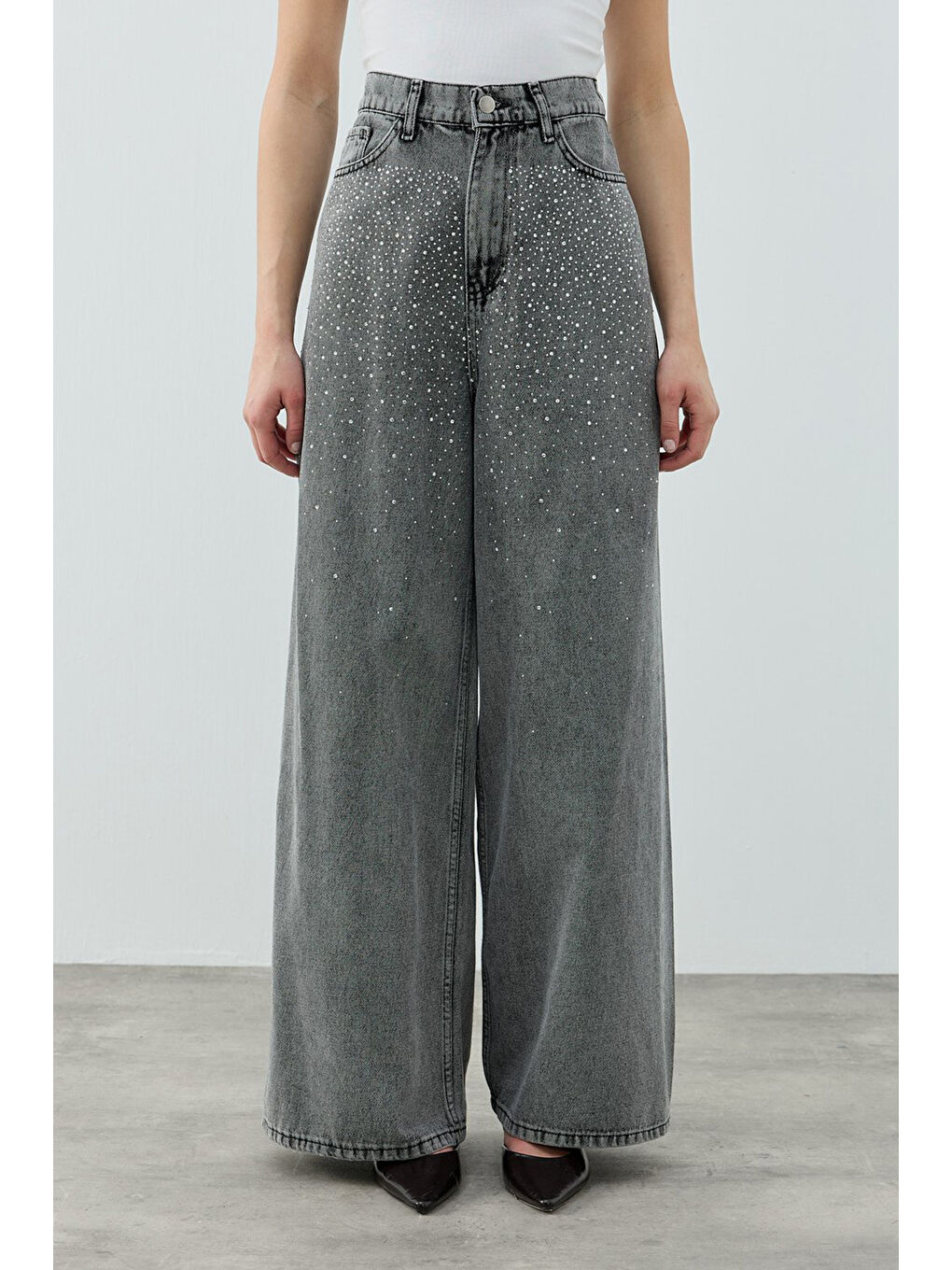 Gri Taşlı Very Shiny Denim Pantolon 1770 Füme