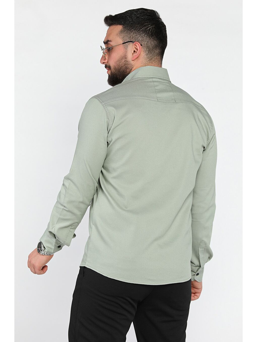 Yeşil Erkek Cepli Çıtçıtlı Uzun Kol Gömlek-2
