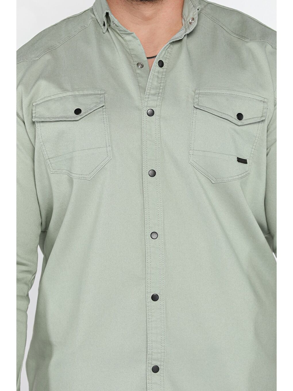 Yeşil Erkek Cepli Çıtçıtlı Uzun Kol Gömlek-3