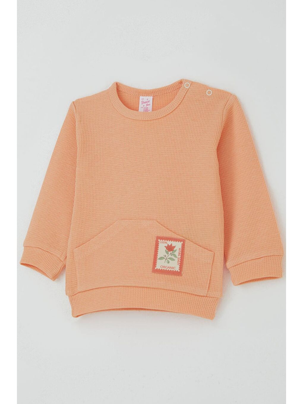 Pembe Kız Bebek Pijama Takımı Omuzdan Patlı Çiçek Baskı Armalı Somon (4 Ay-1 Yaş)-5