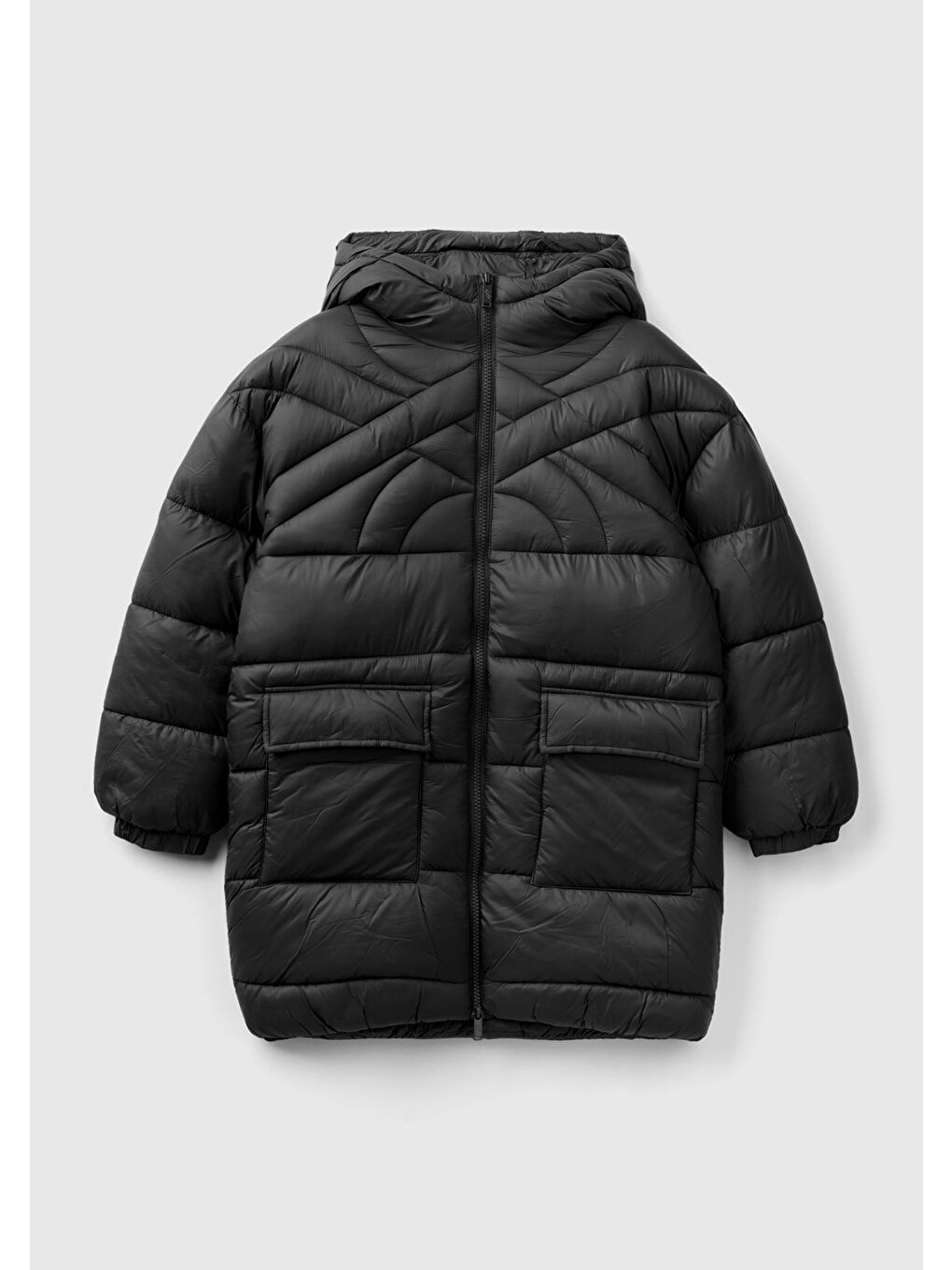 Erkek Çocuk Siyah  Logo İşlemeli Uzun Mont