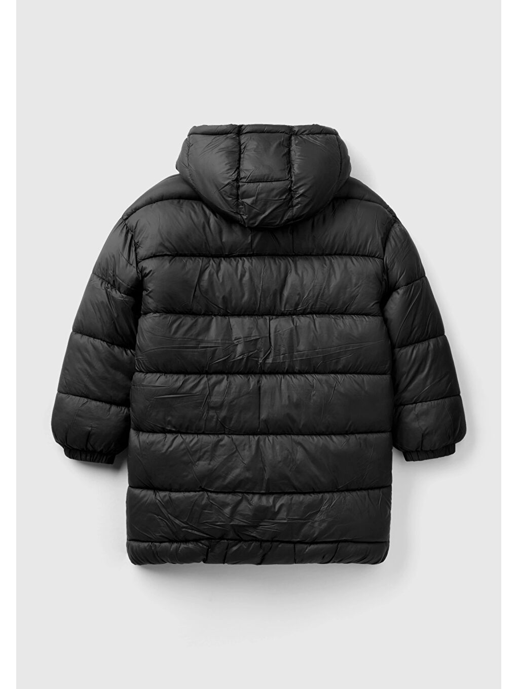 Erkek Çocuk Siyah  Logo İşlemeli Uzun Mont-1