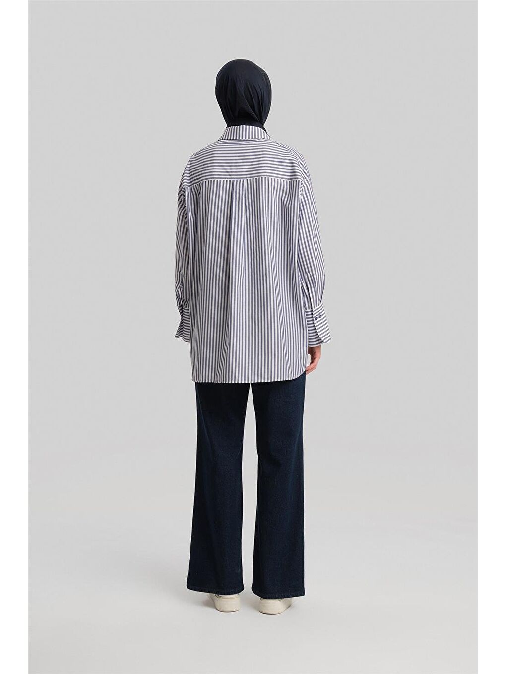 Kalın Çizgili Gömlek Ort3440-1 Lacivert-5