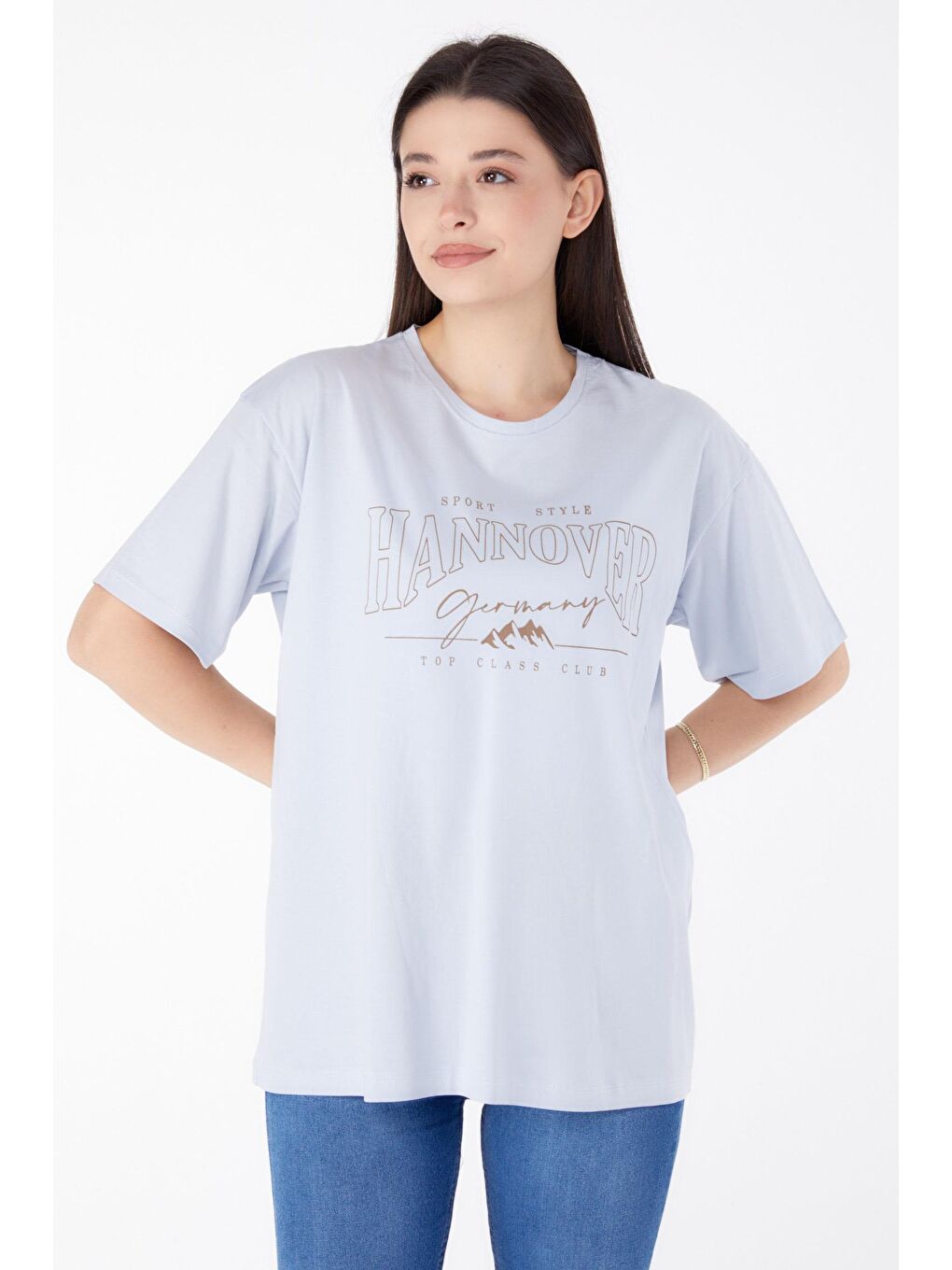 TOFİSA Lila Düz Bisiklet Yaka Kadın Lila Baskılı Kısa Kollu T-Shirt  - 25388