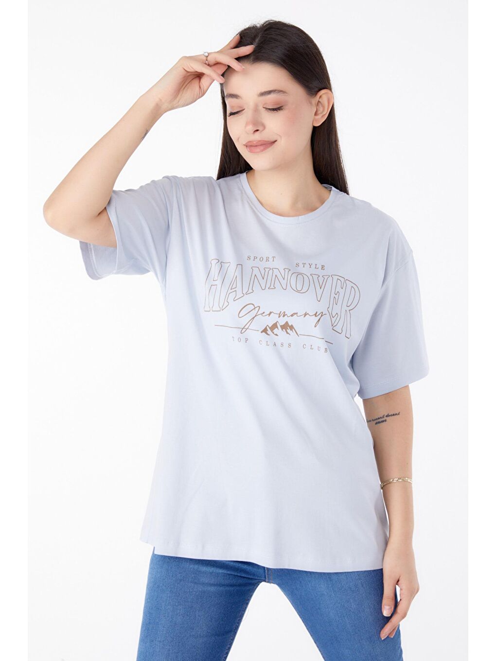 TOFİSA Lila Düz Bisiklet Yaka Kadın Lila Baskılı Kısa Kollu T-Shirt  - 25388 - 2