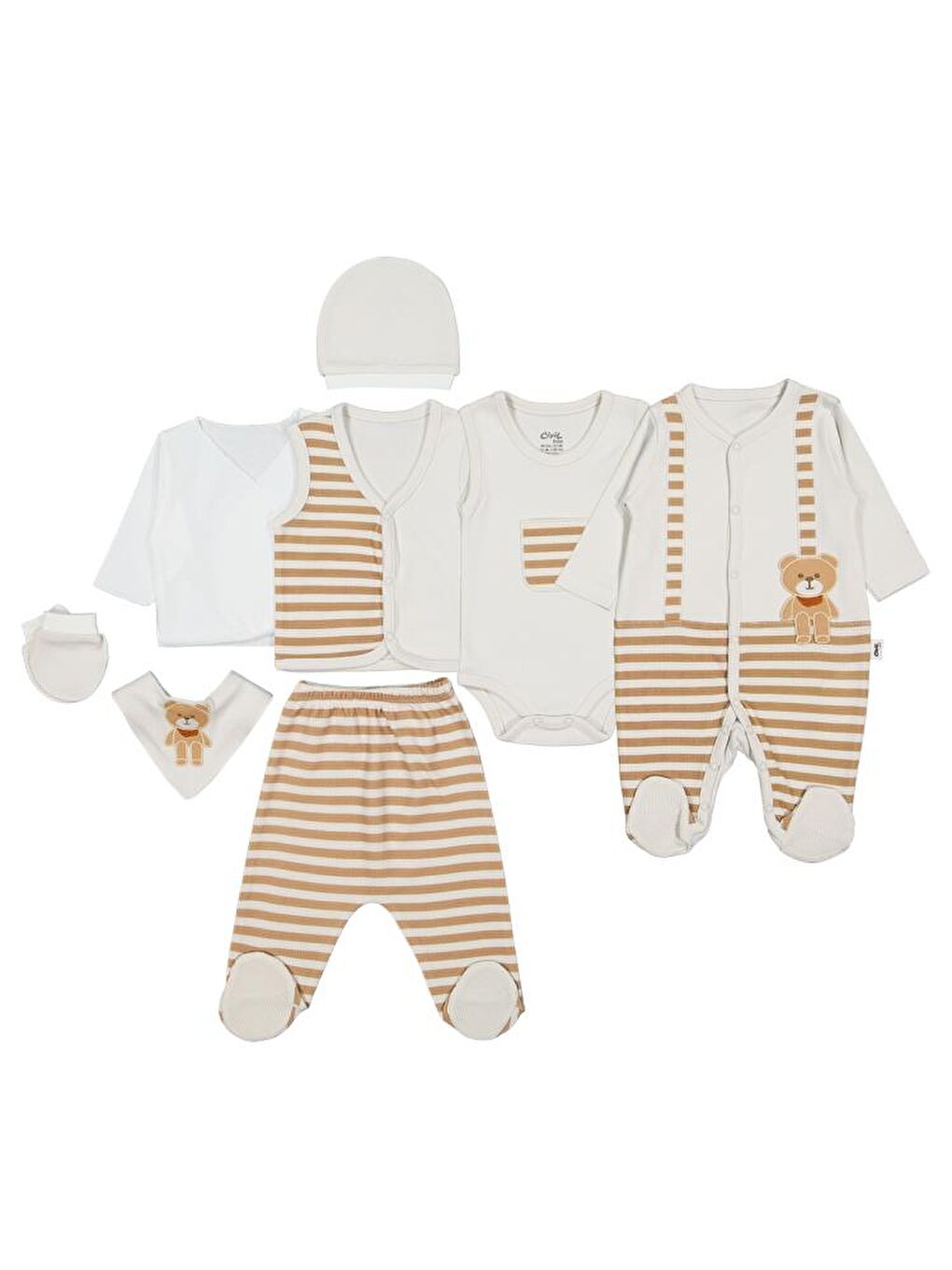 Kahverengi Baby Ayıcık Çizgili Empirme Zıbın Setleri-1