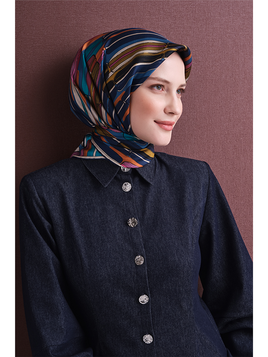 İndigo Saf İpek Twill Eşarp 9616d 06-1