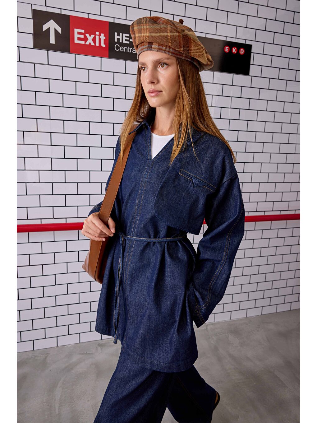 Cep Detaylı Denim Tunik Mavi-2