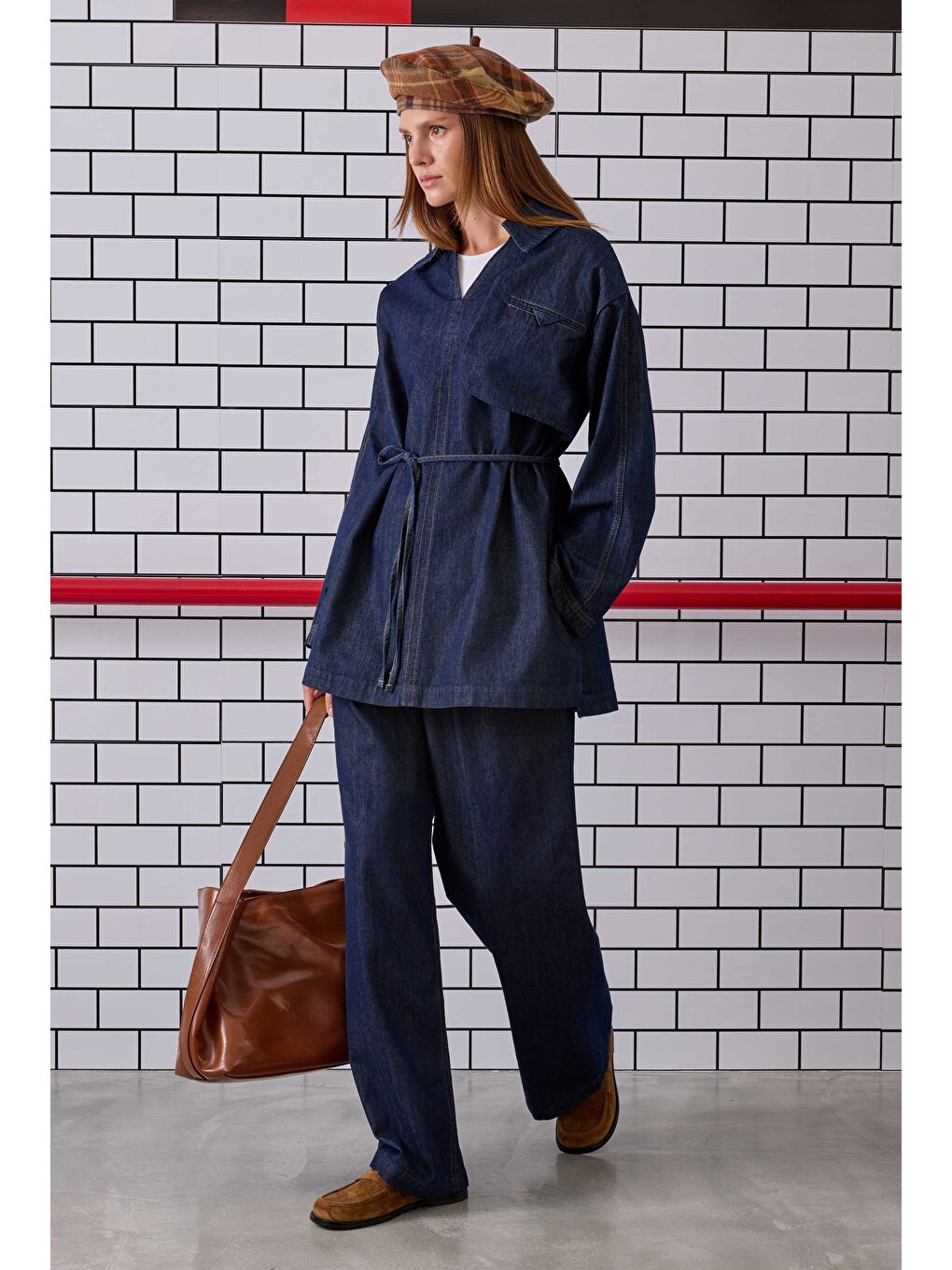 Cep Detaylı Denim Tunik Mavi-4