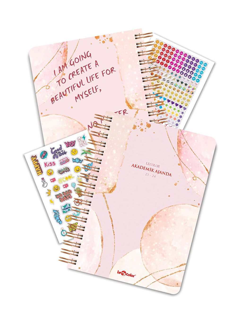17 Aylık Akademik Ajanda 17x24 Spiralli 23/24 Stickerlı Rose Gold-1