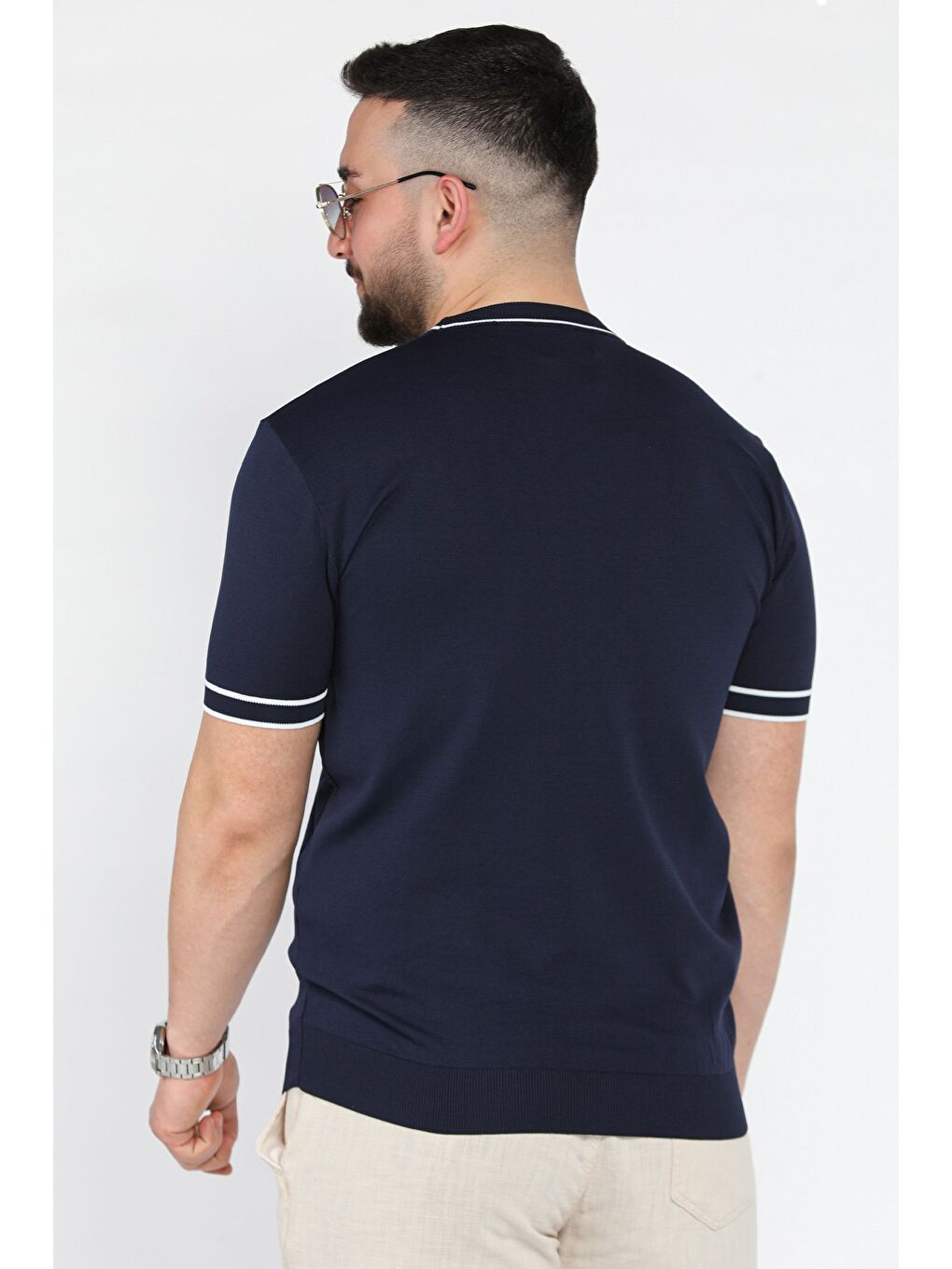 Lacivert Bisiklet Yaka Erkek Triko Tişört-2