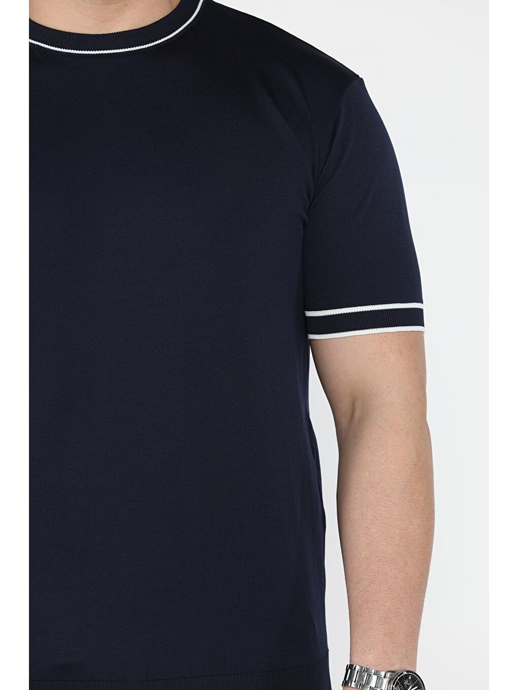 Lacivert Bisiklet Yaka Erkek Triko Tişört-3
