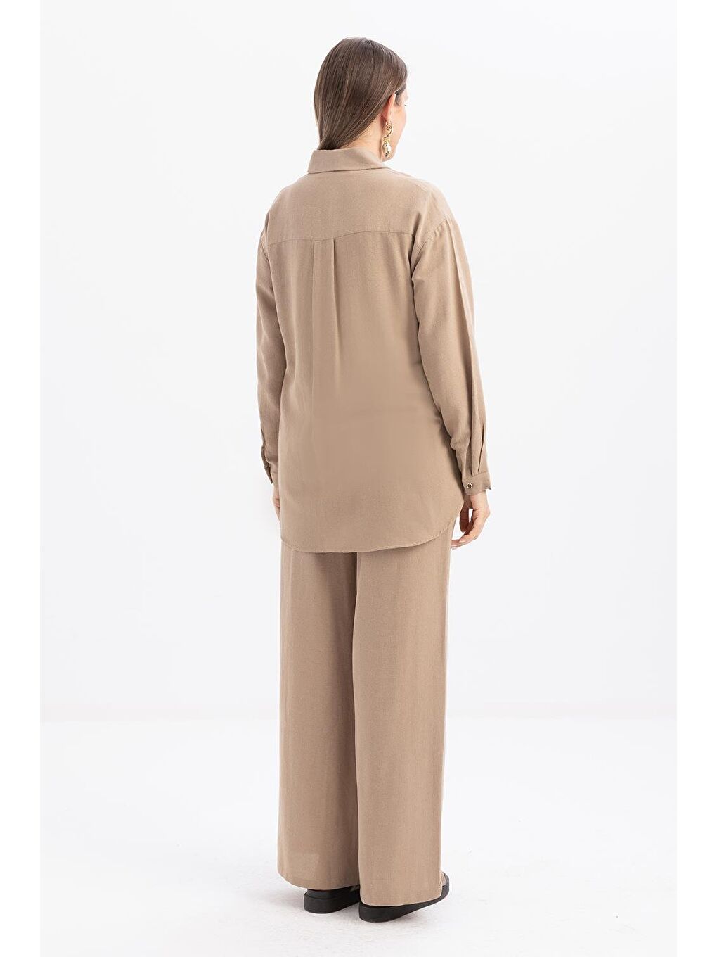 Bej Vizon-Büyük Cepli Keten Pantolonlu Takım-3