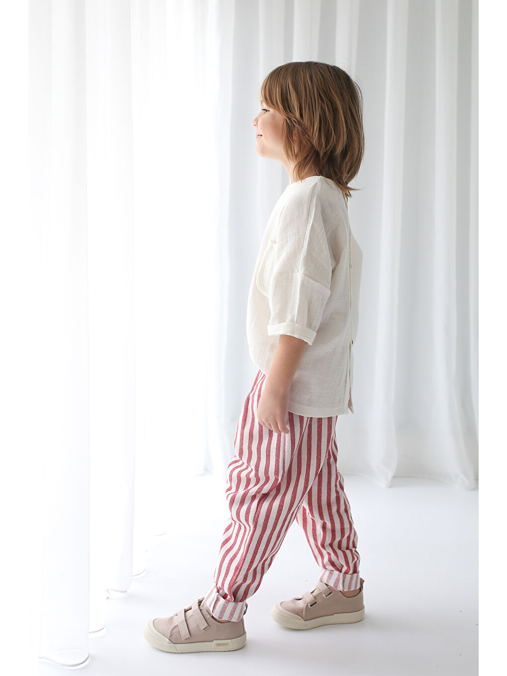 Carrot Pantolon Kırmızı Çizgili Keten-1