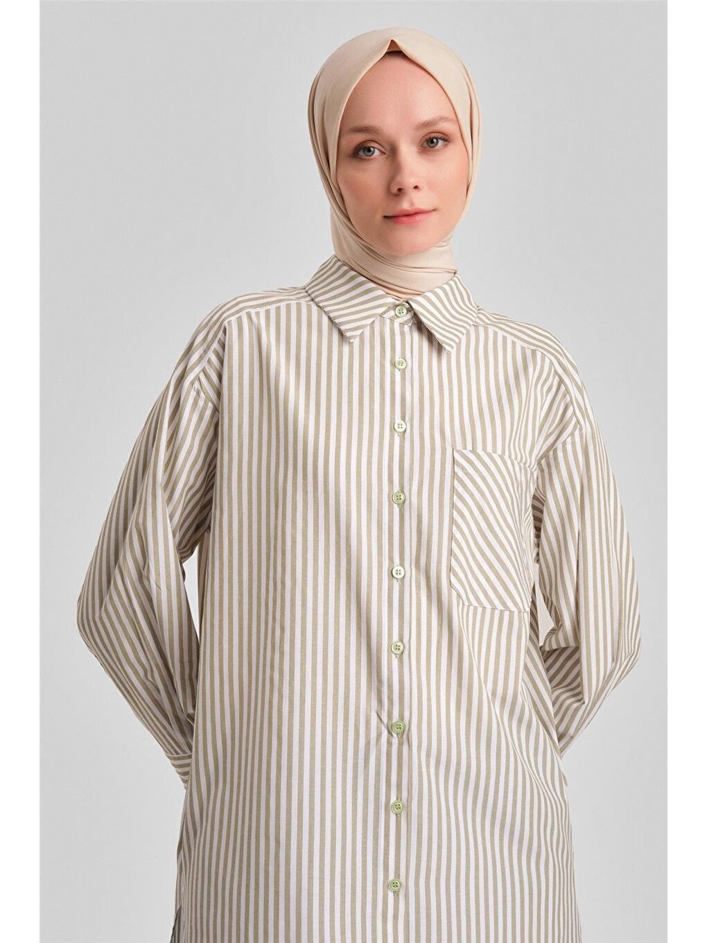 Kalın Çizgili Gömlek Ort3440-1 Haki-2