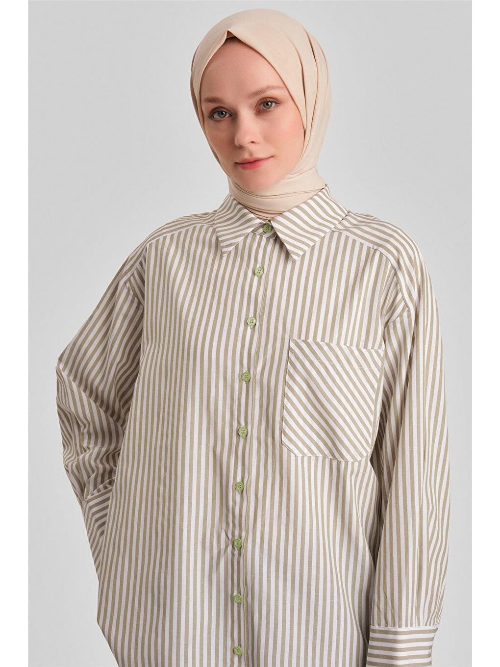 Kalın Çizgili Gömlek Ort3440-1 Haki-3