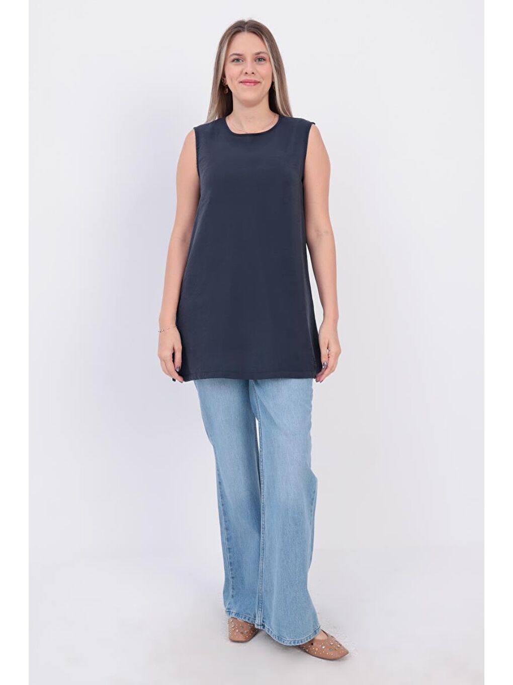 İndigo-Basic Sıfır Kol İçlik Tunik-1