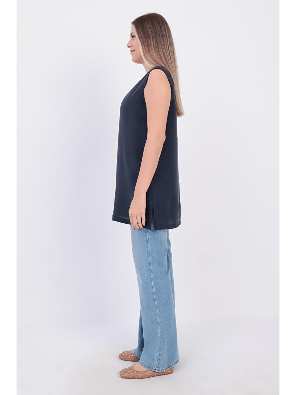 İndigo-Basic Sıfır Kol İçlik Tunik-2