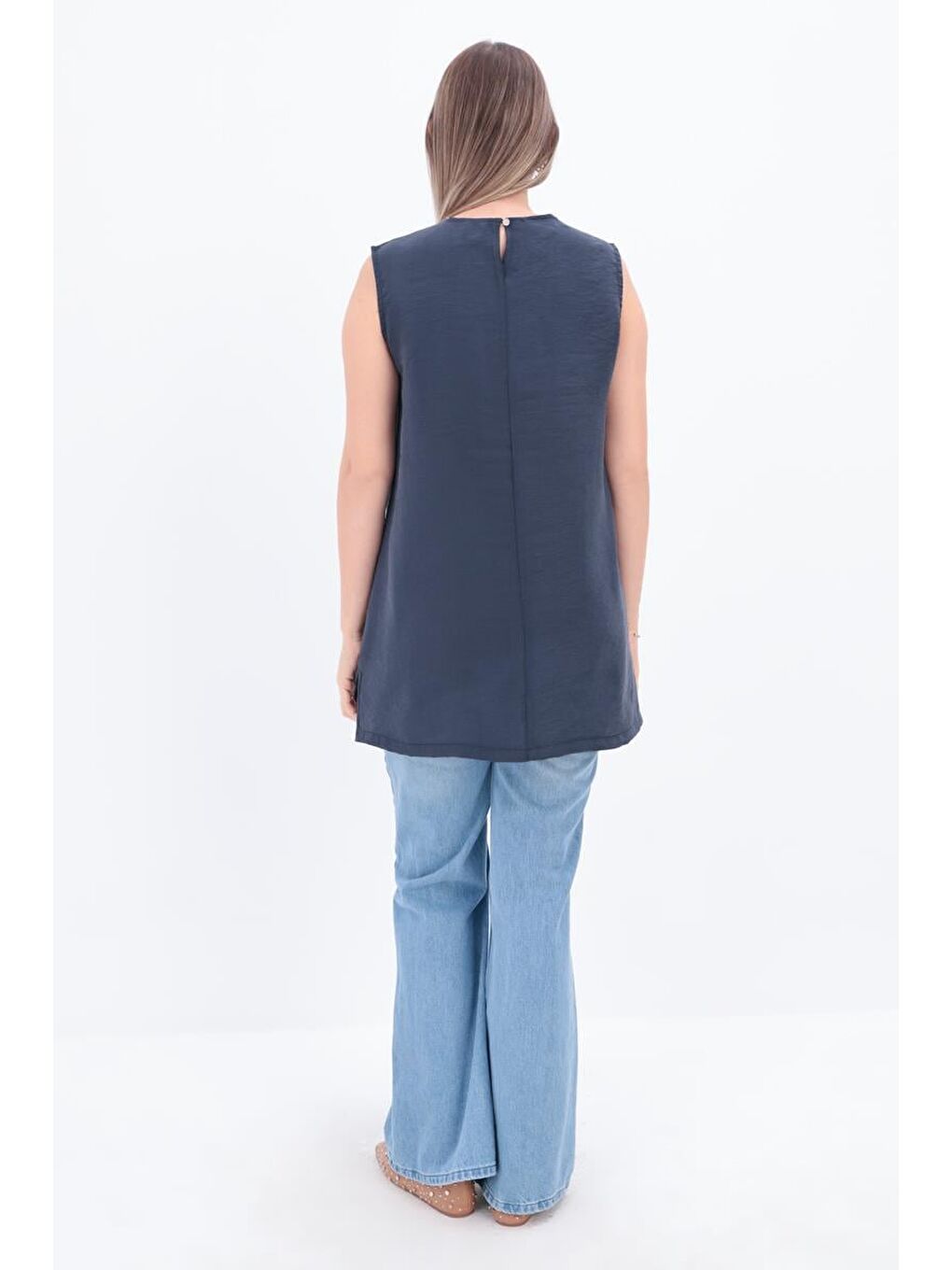 İndigo-Basic Sıfır Kol İçlik Tunik-3