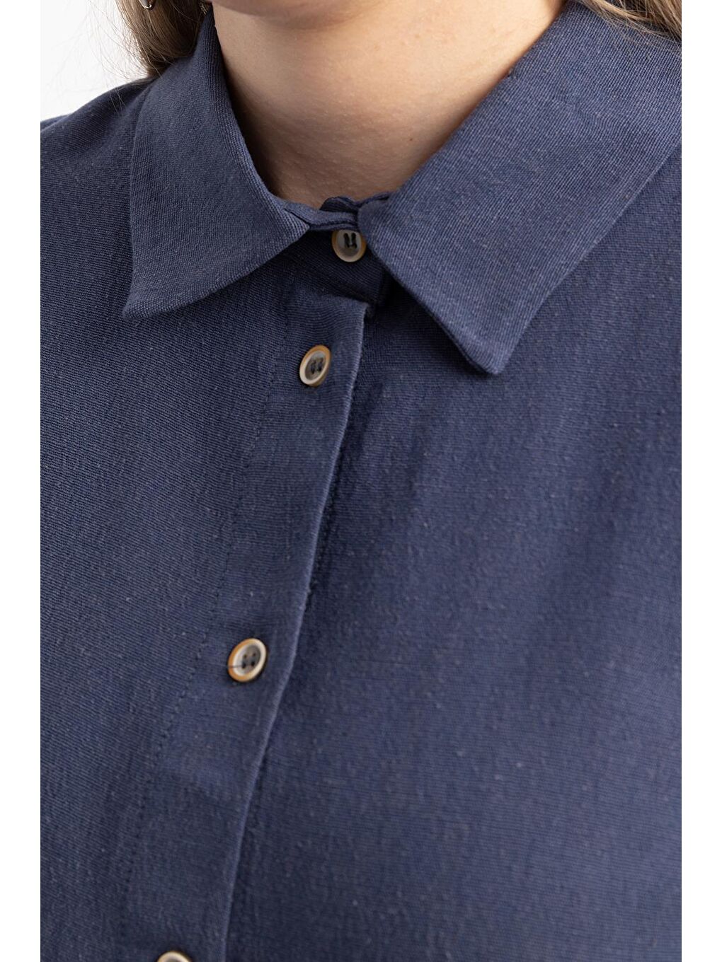 İndigo-Büyük Cepli Keten Pantolonlu Takım-4