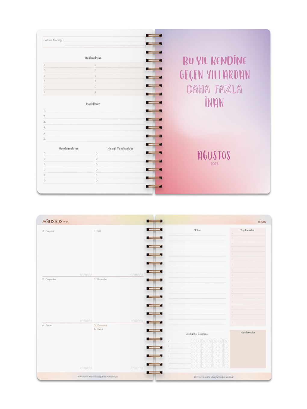 17 Aylık Akademik Ajanda 17x24 Spiralli 23/24 Stickerlı Rose Gold-4