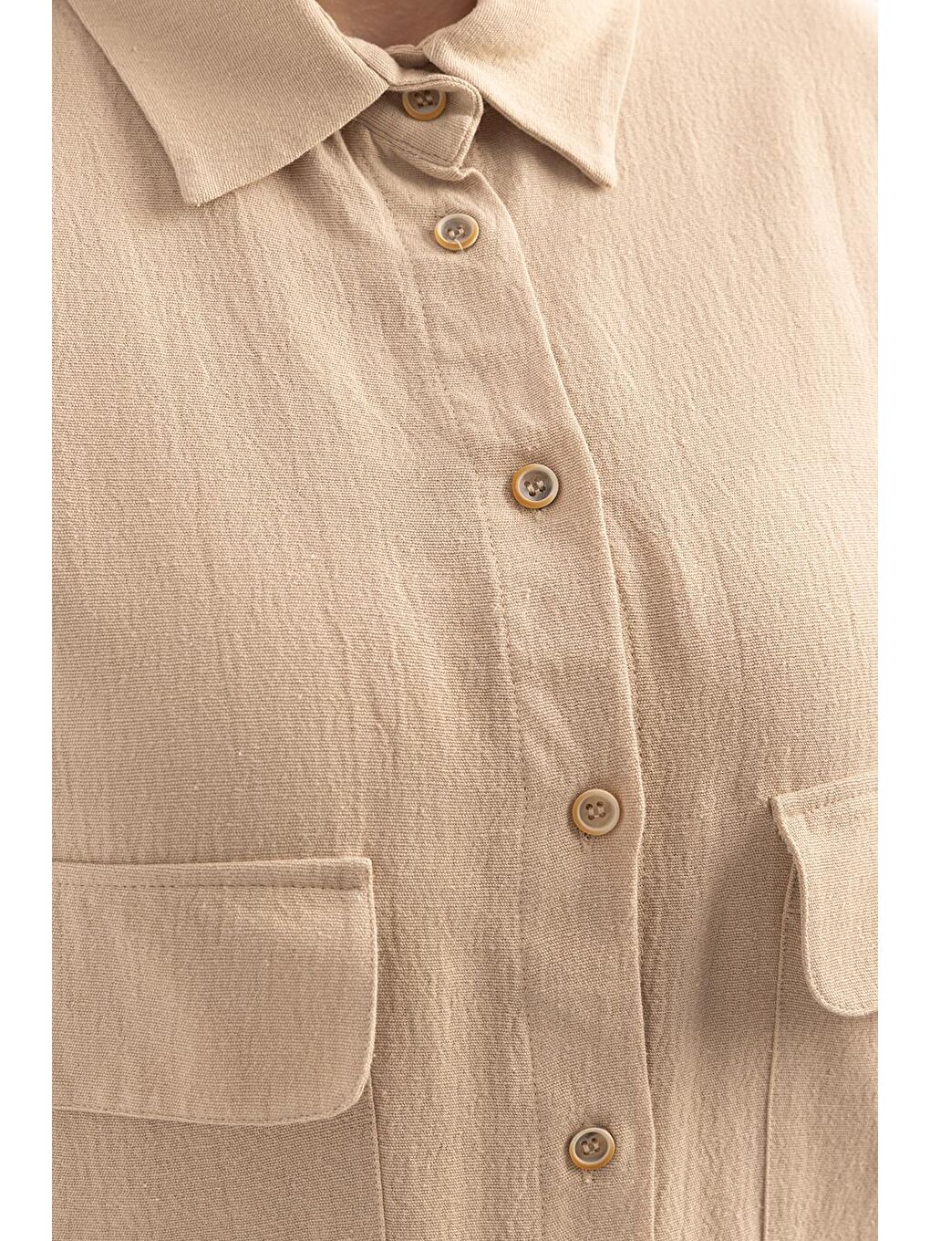 Bej-Büyük Cepli Keten Pantolonlu Takım-4