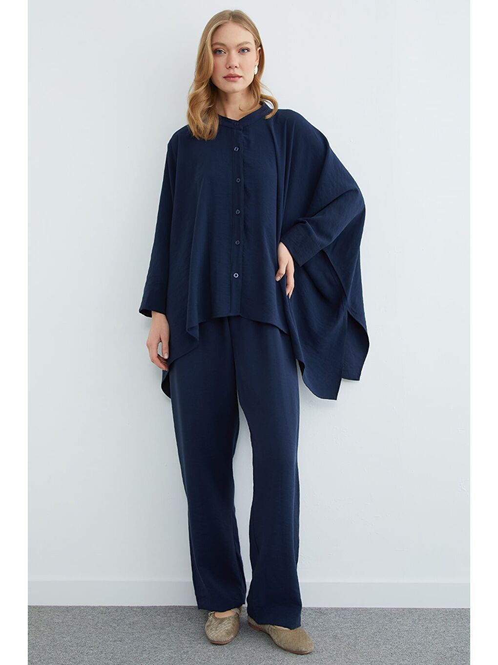 Lacivert Yarasa Kol Düğmeli 2 Li Takım-1