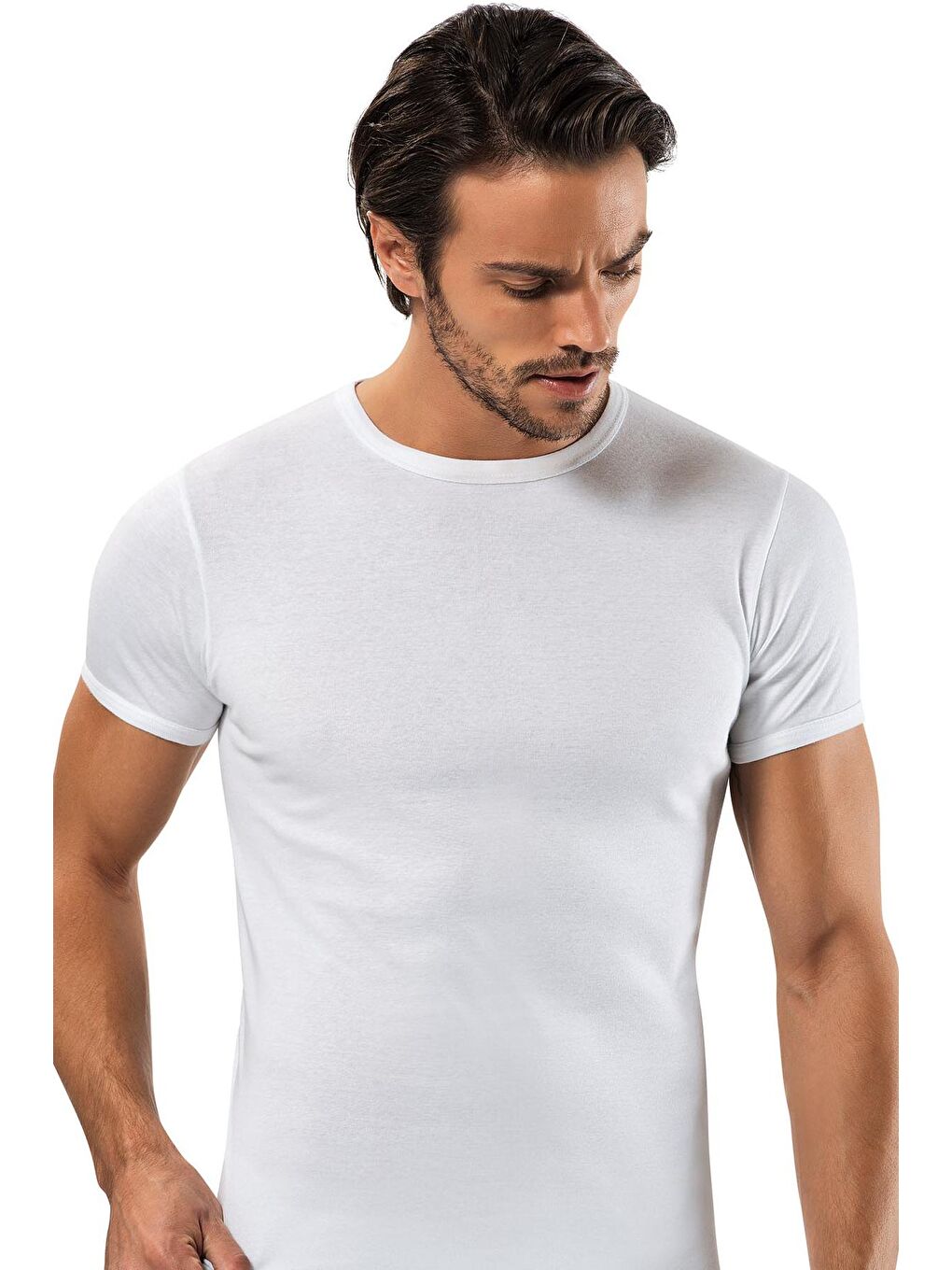 Erdem Beyaz 3'Lü Ribana Kapalı Yaka Erkek T-Shirt 1197