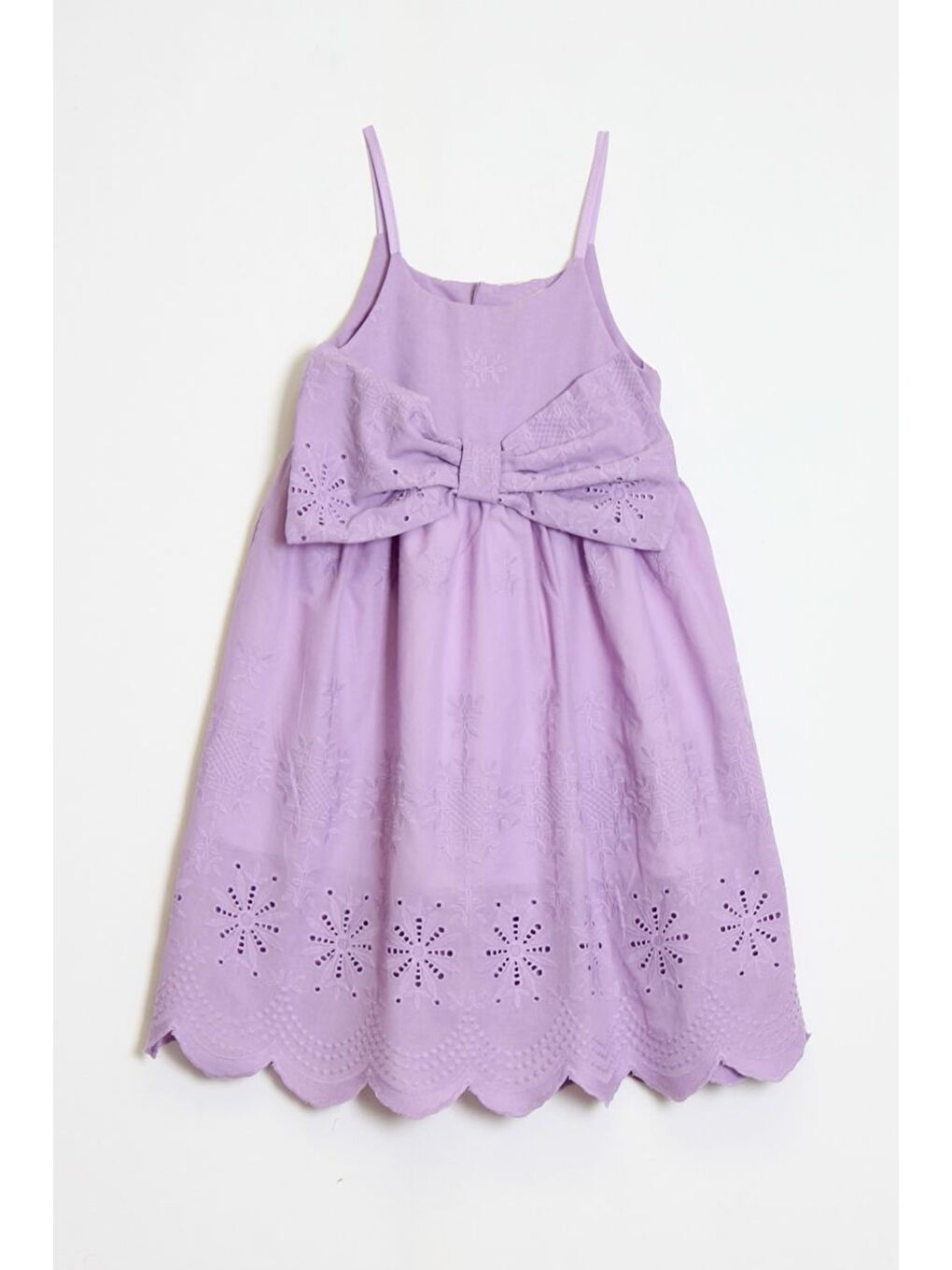 Lila Kız Çocuk Fiyok Detaylı Askılı Kolu Dokuma Elbise 6-10 Yaş 12249
