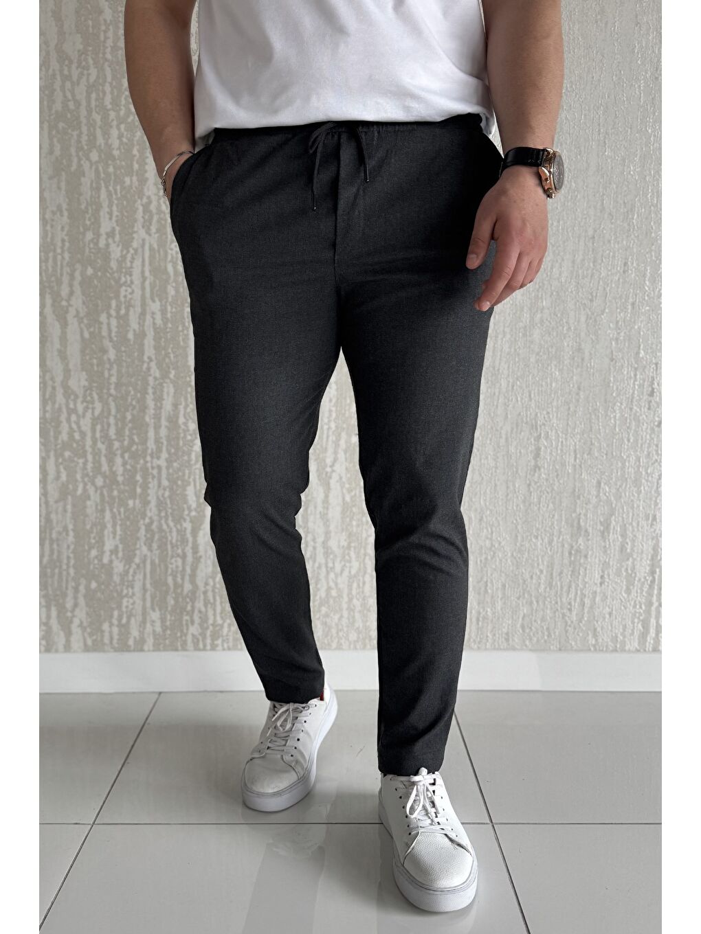 Antrasit Bel Bağcıklı Double Jogger Pantolon