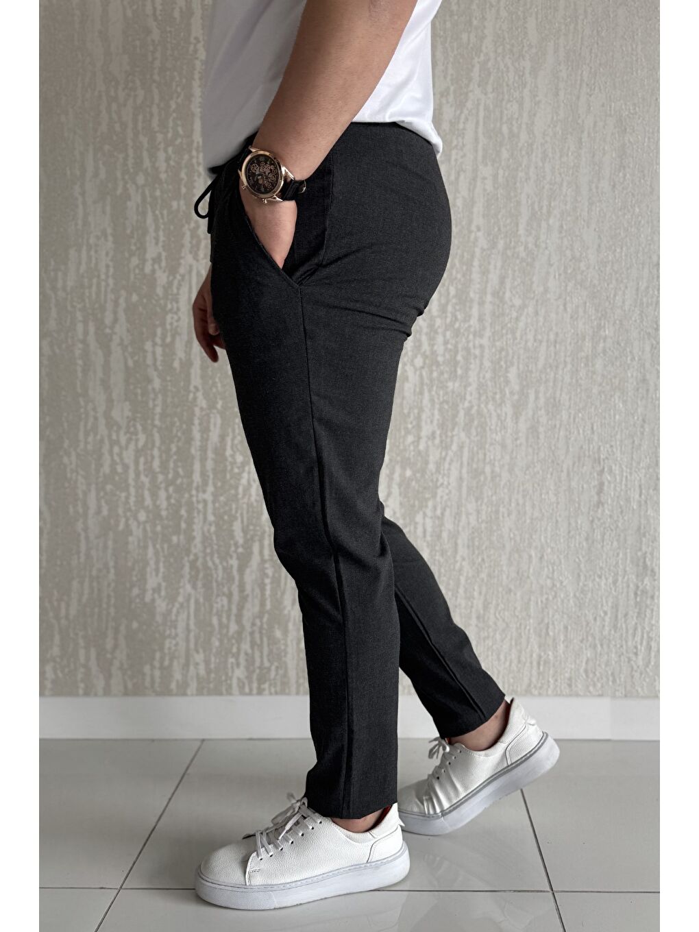 Antrasit Bel Bağcıklı Double Jogger Pantolon-1