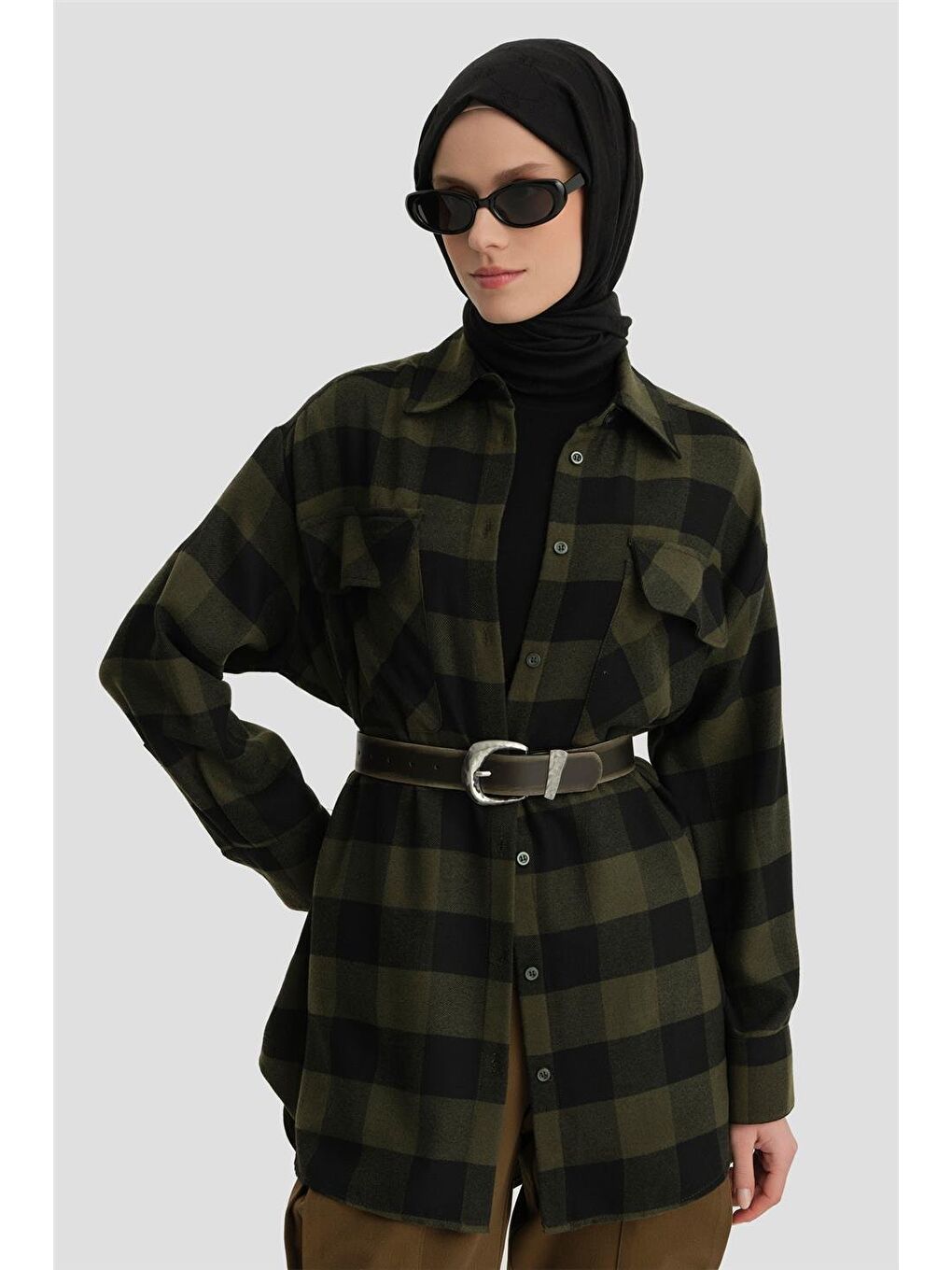 Kapaklı Cepli Oduncu Gömlek Ort3637 Yeşil-2