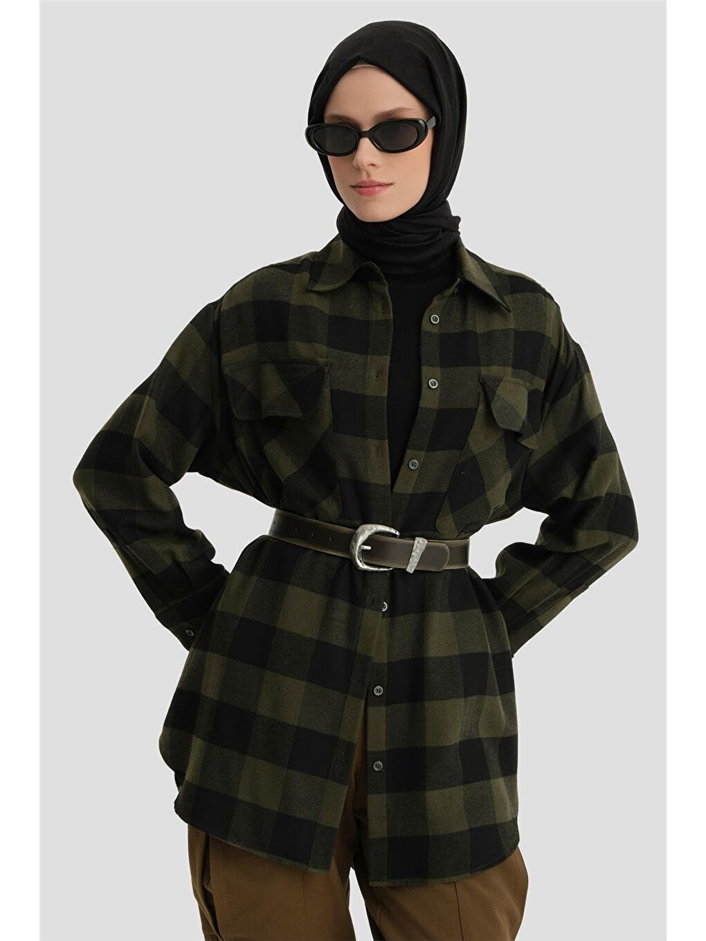 Kapaklı Cepli Oduncu Gömlek Ort3637 Yeşil-3