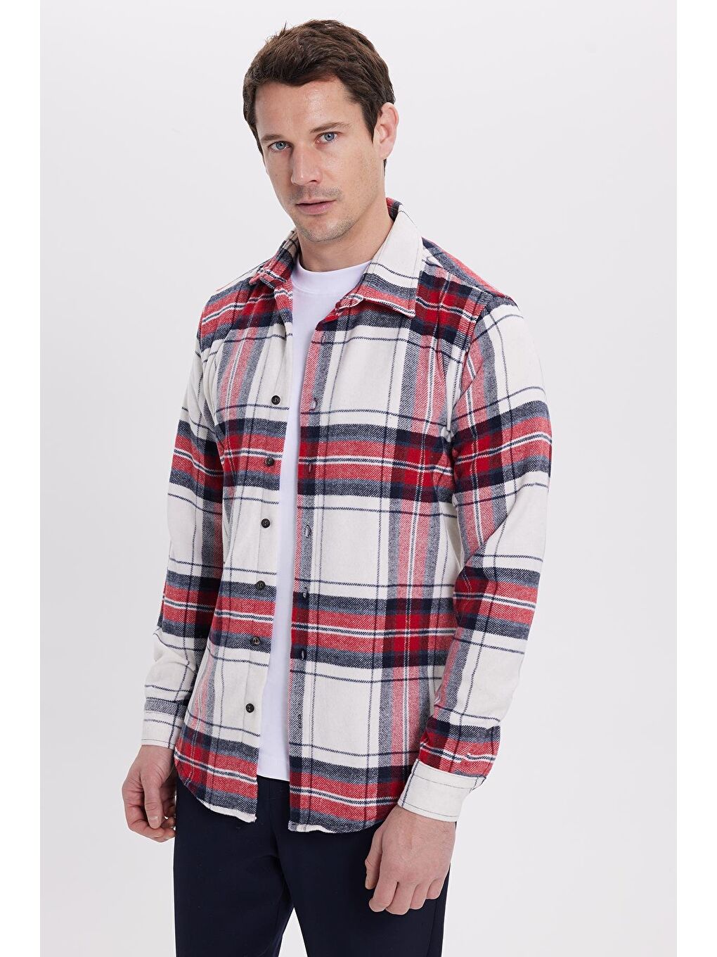 Karışık Erkek Slim Fit Dar Kesim Kareli Kışlık Oduncu Gömlek