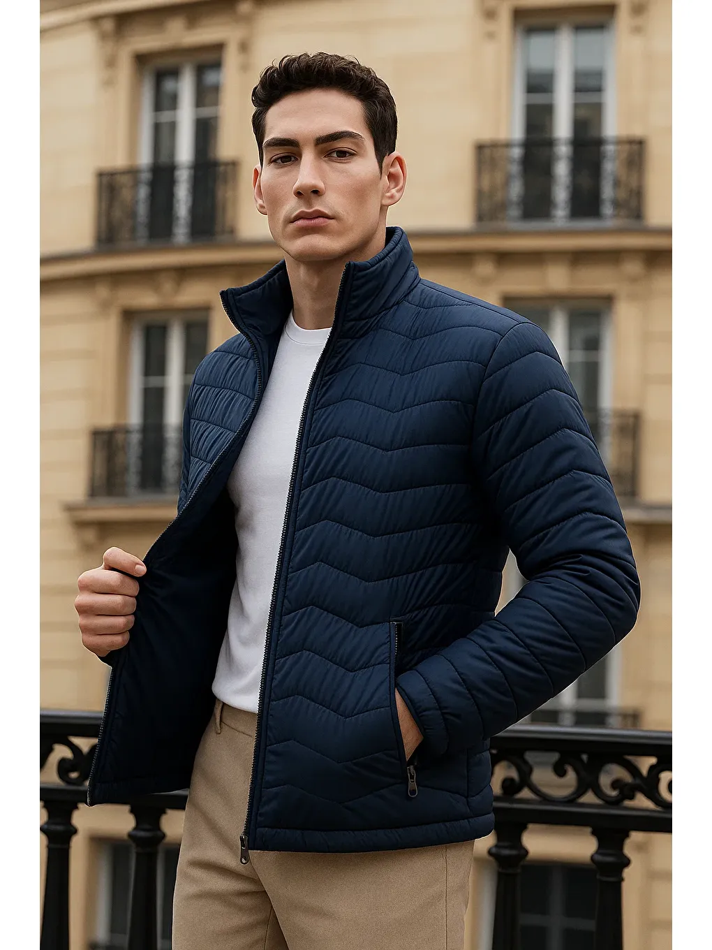 Erkek Premium Basic Kapitone Lacivert Şişme Mont