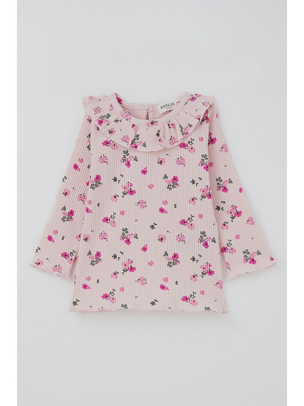 Pembe Kız Bebek Taytlı Takım Çiçek Desenli Yaka Kısmı Fırfır Detaylı Pudra (6 Ay-2 Yaş)-1