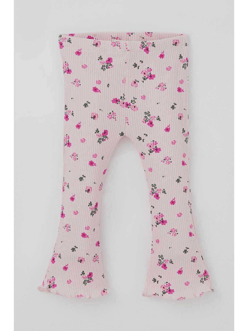Pembe Kız Bebek Taytlı Takım Çiçek Desenli Yaka Kısmı Fırfır Detaylı Pudra (6 Ay-2 Yaş)-2