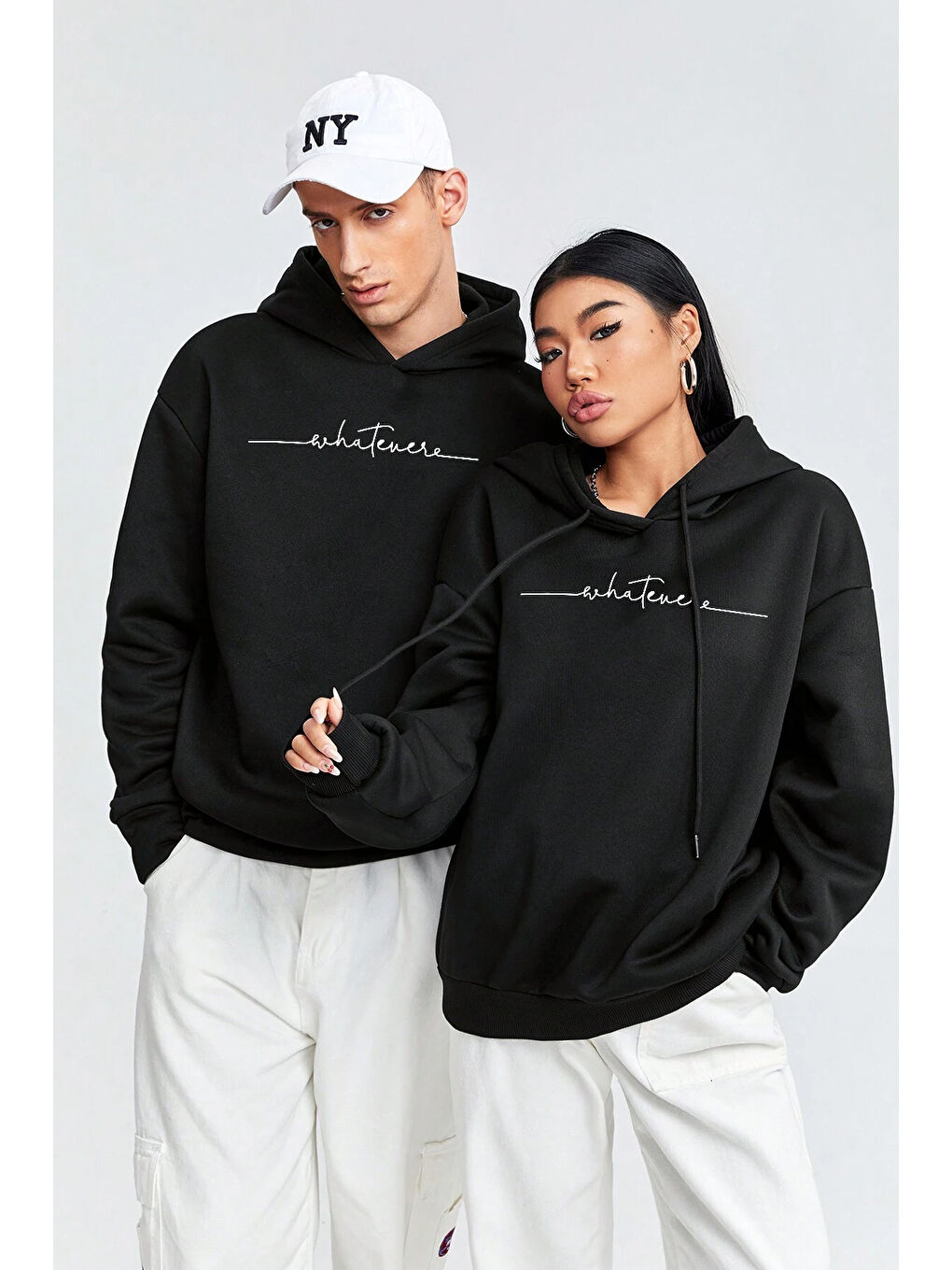 uyguntarz Siyah Whatever Baskılı Oversize Sweatshirt