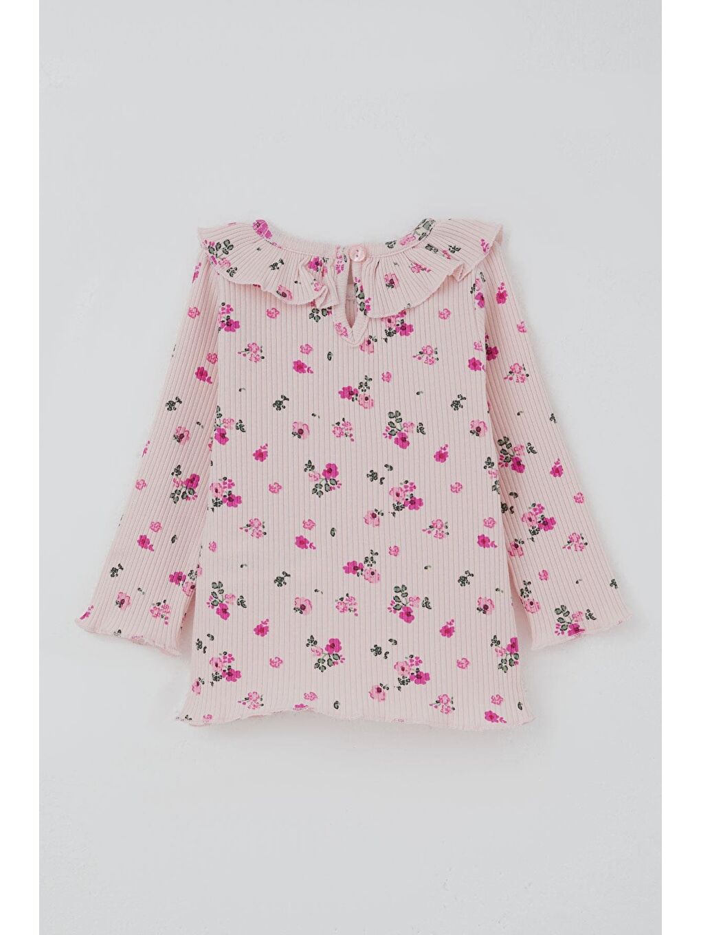 Pembe Kız Bebek Taytlı Takım Çiçek Desenli Yaka Kısmı Fırfır Detaylı Pudra (6 Ay-2 Yaş)-3