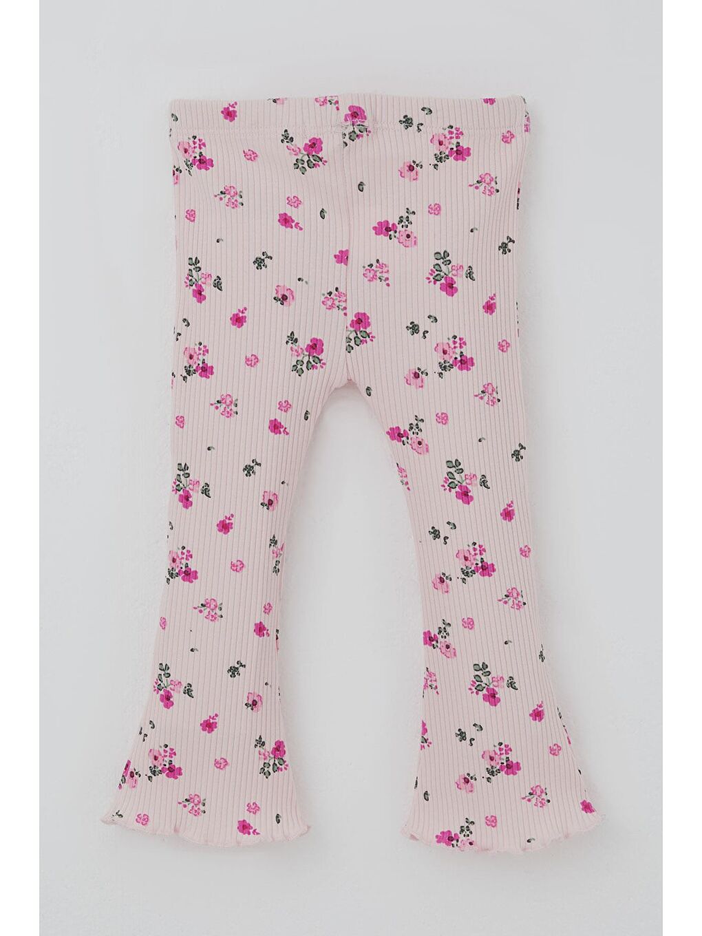 Pembe Kız Bebek Taytlı Takım Çiçek Desenli Yaka Kısmı Fırfır Detaylı Pudra (6 Ay-2 Yaş)-4