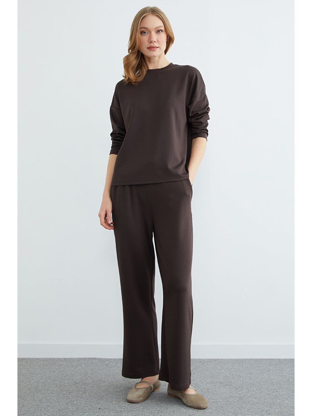 Kahverengi Basic Uzun Kollu Modal 2 Li Takım